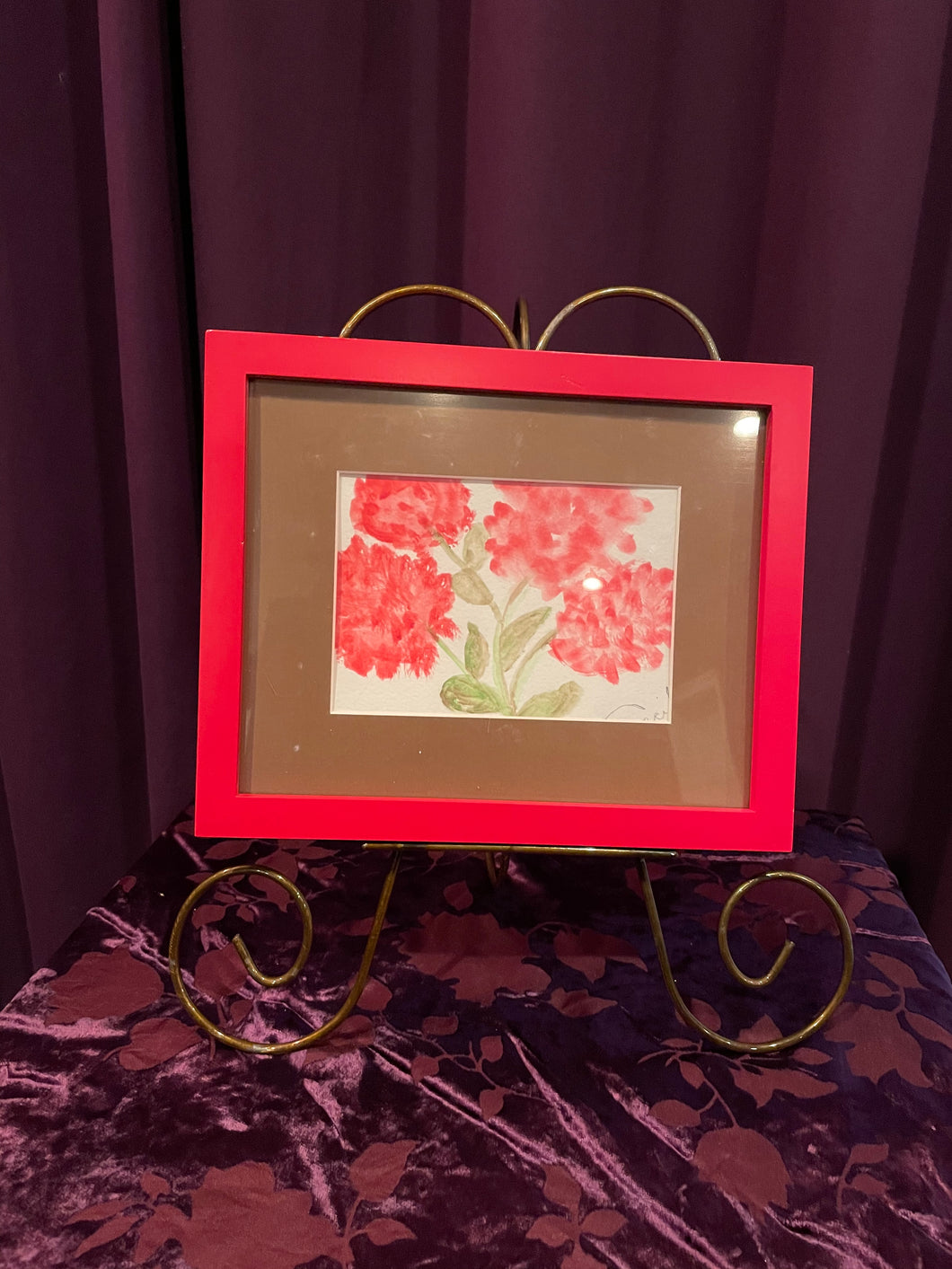 Hydrangea Puffs in Rouge et Brun Framed C114